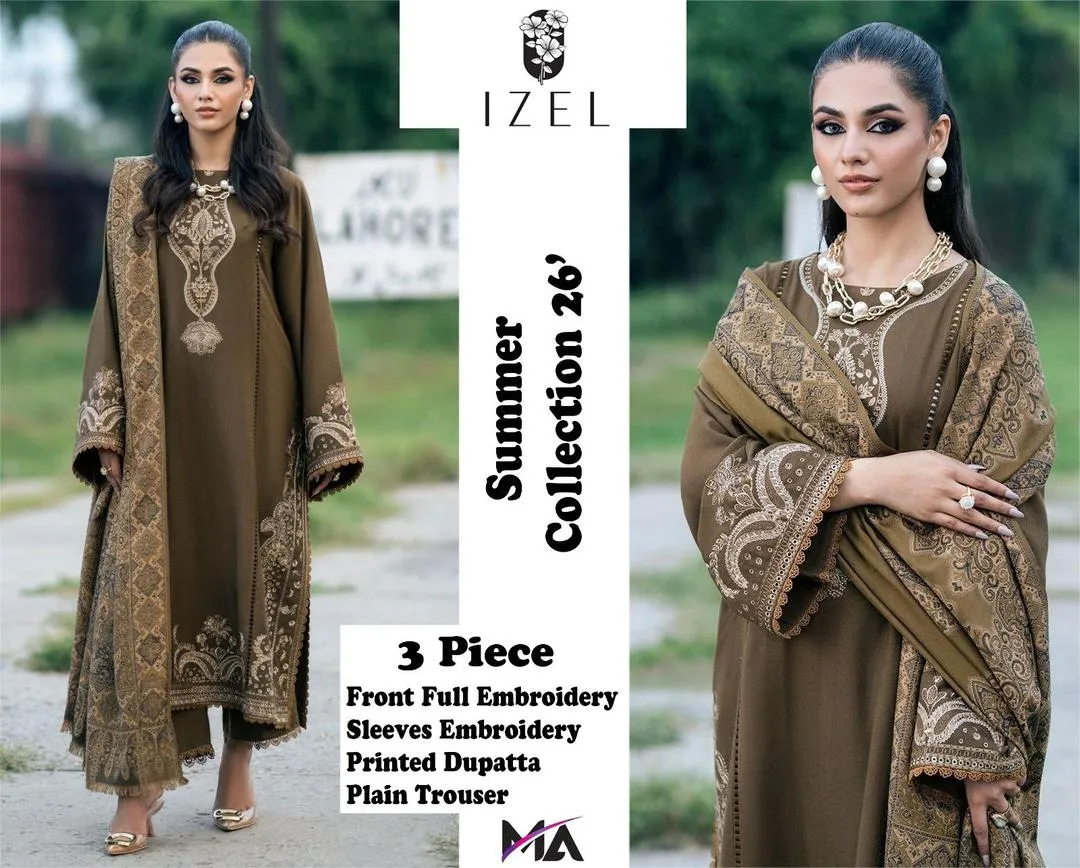 3 Piece Embroidered Lawn Suit Green Summer Collection (Unstitched)