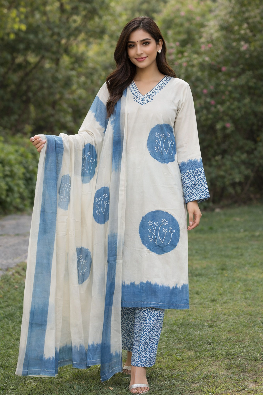 Blue Printed 3 Pcs Women's Lawn Suit