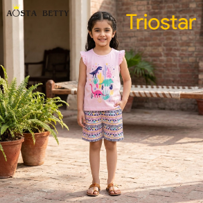 Kids Dinosaur Print 2-Piece Cotton Set Pink